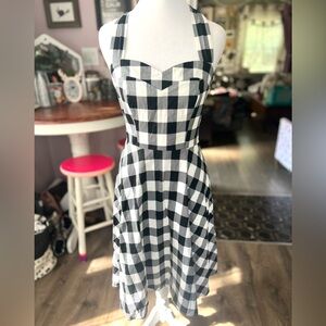 Black and White Sleeveless Halter Mini Sundress